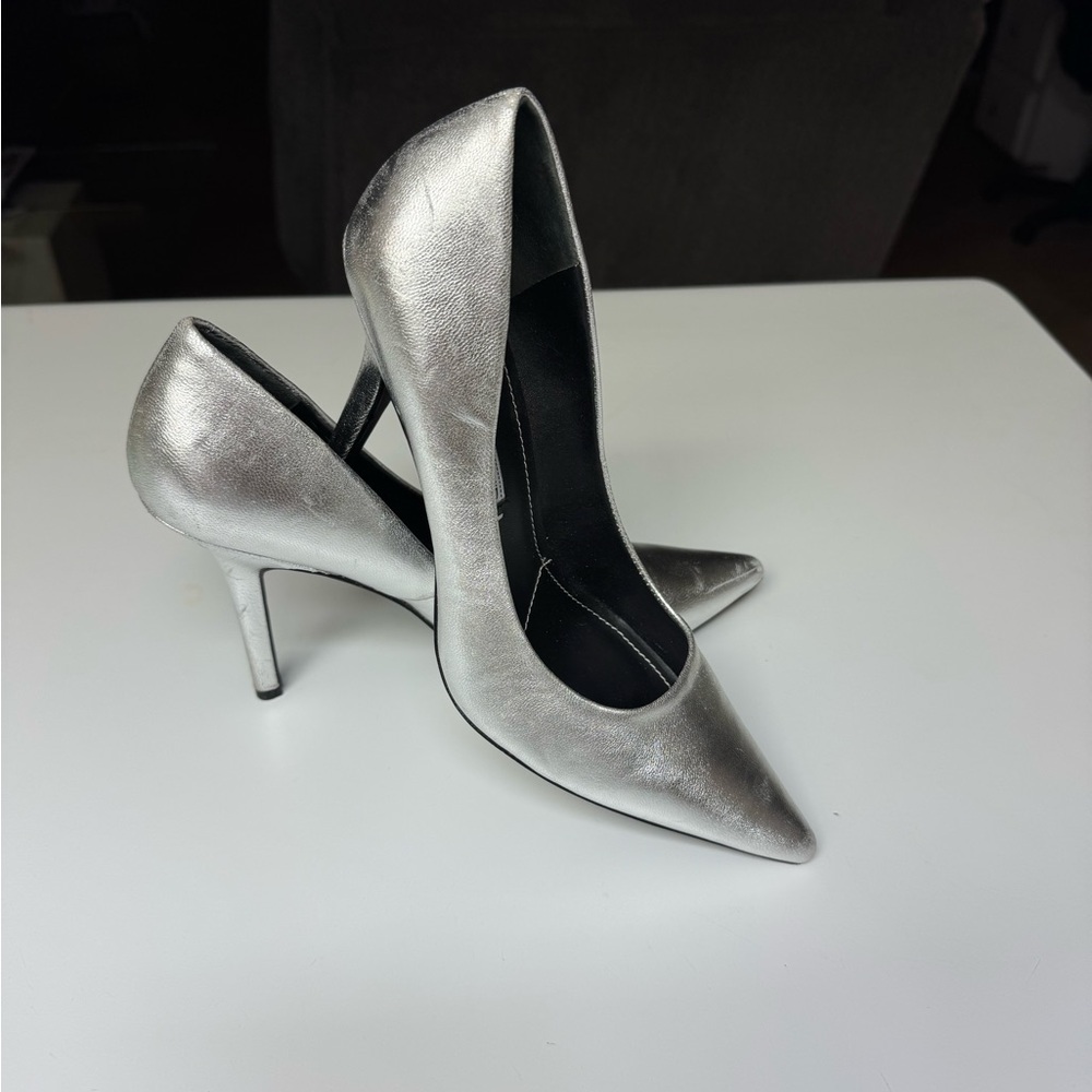Charles David Metallic Silver Heels